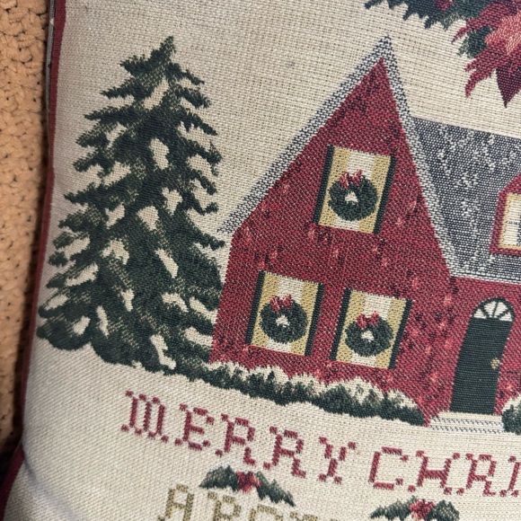 Primitive Cross Stitch Sampler Pillow Merry Christmas, Numbers/Alphabet Tapestry - Picture 5 of 8